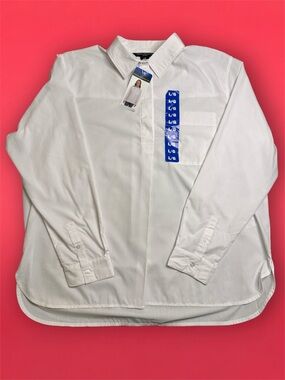 NWT French Connection White Women's Button-Front Tunic Style Long-Sleeve Shirt L